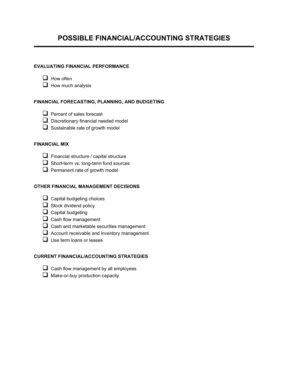 Business-in-a-Box's Possible Financial & Accounting Strategies Template