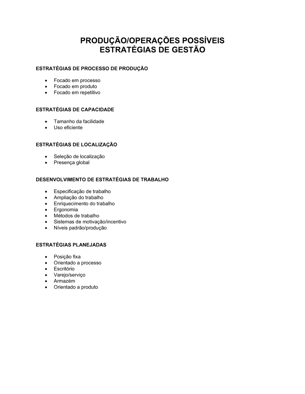 Business-in-a-Box's Possíveis Estratégias de Gerenciamento de Produção & Operação