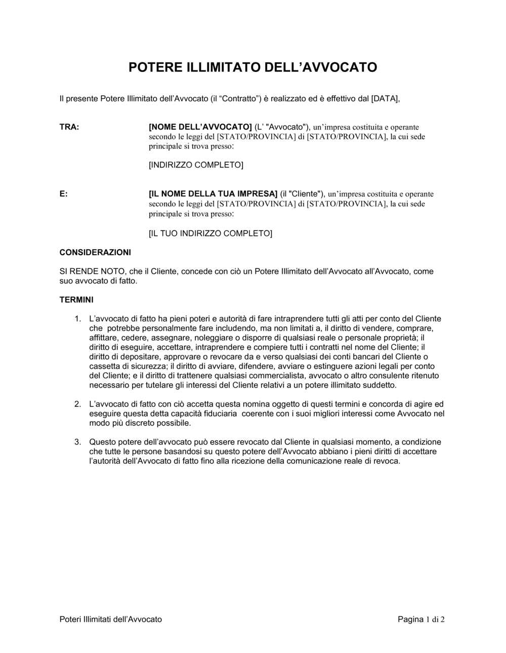 Business-in-a-Box's Potere illimitato dell'avvocato