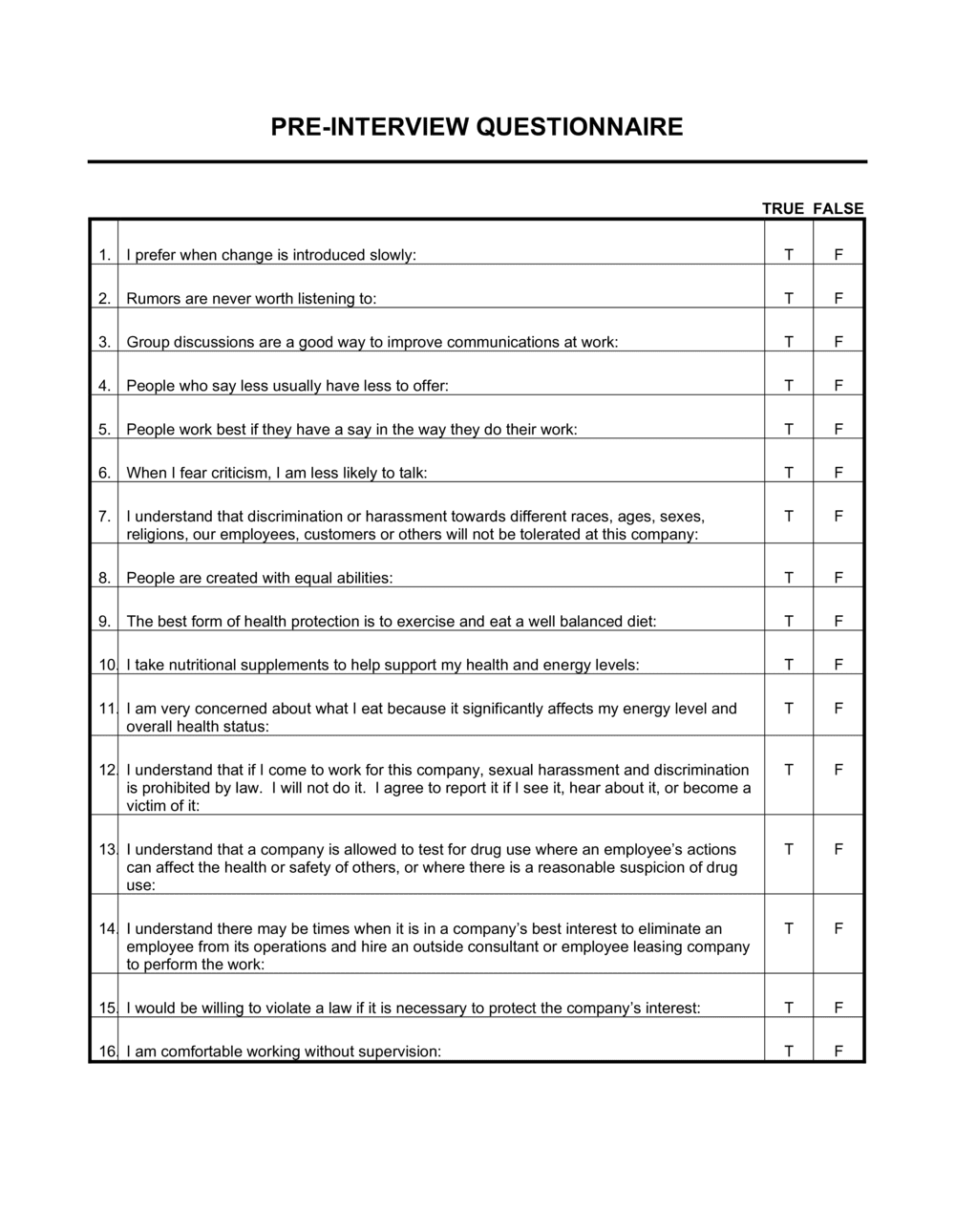 Pre-Interview Questionnaire Template  by Business-in-a-Box™ With Business Plan Questionnaire Template