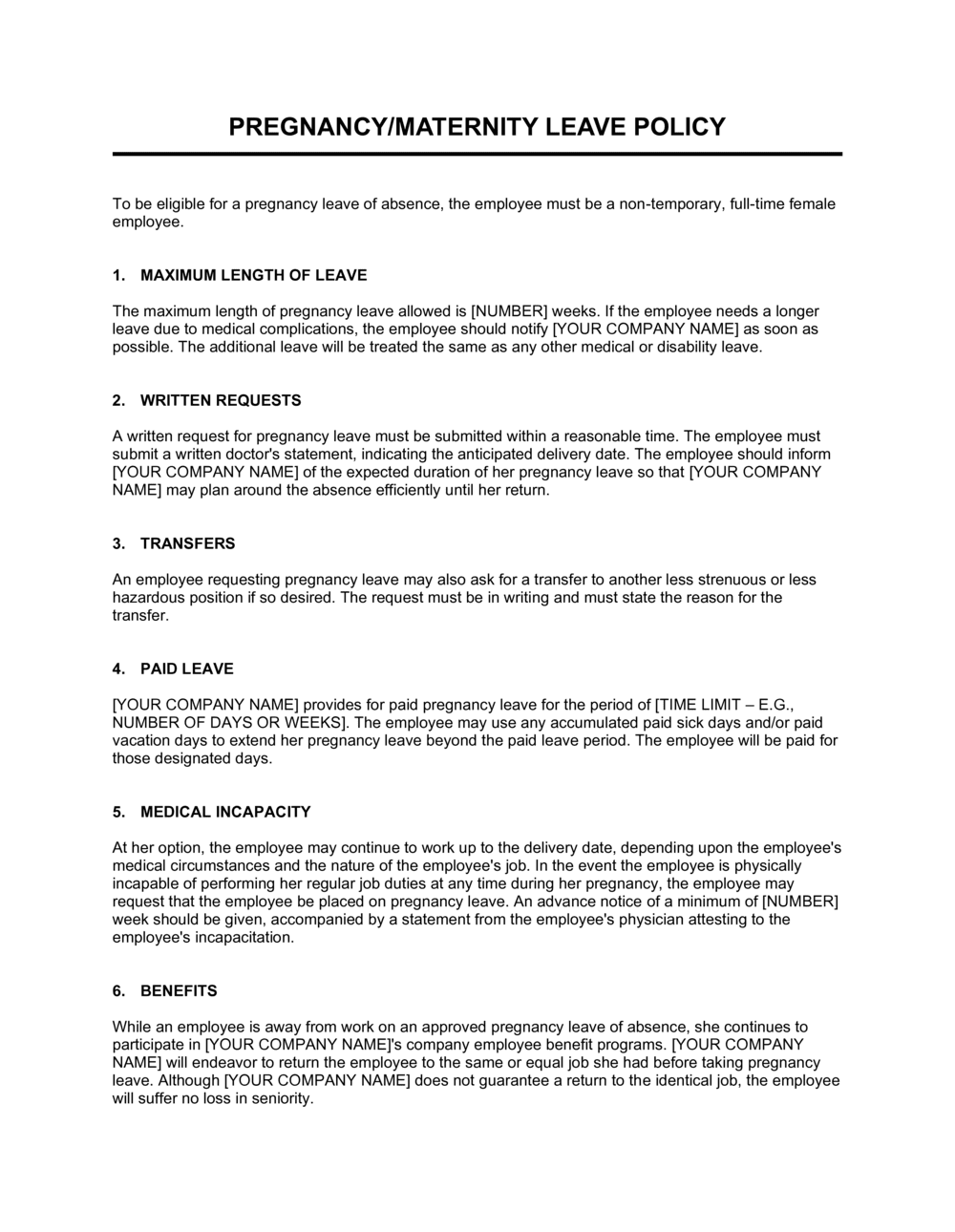 Pregnancy Leave Policy Template By Business in a Box 