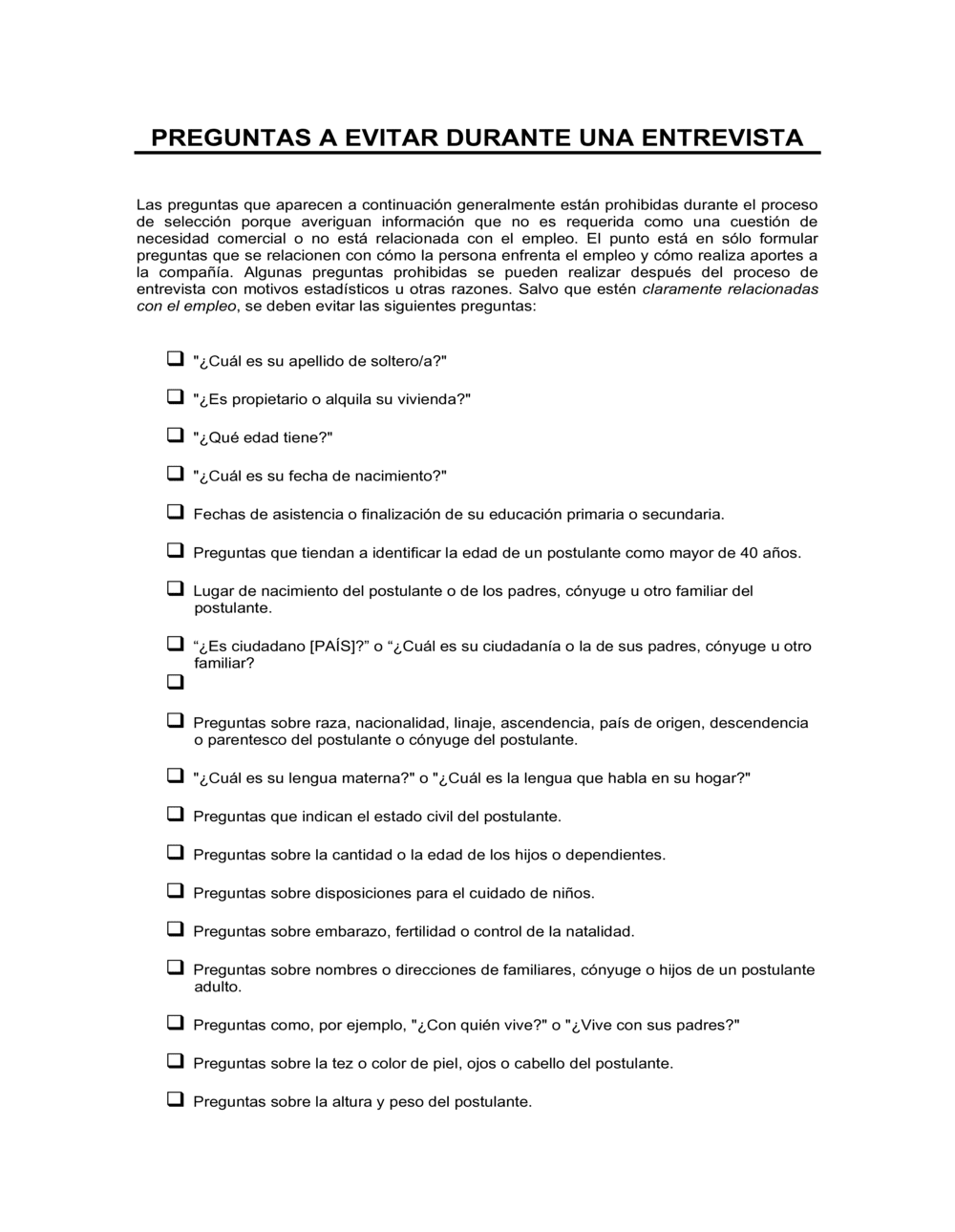 Business-in-a-Box's Preguntas que se deben evitar durante una entrevista