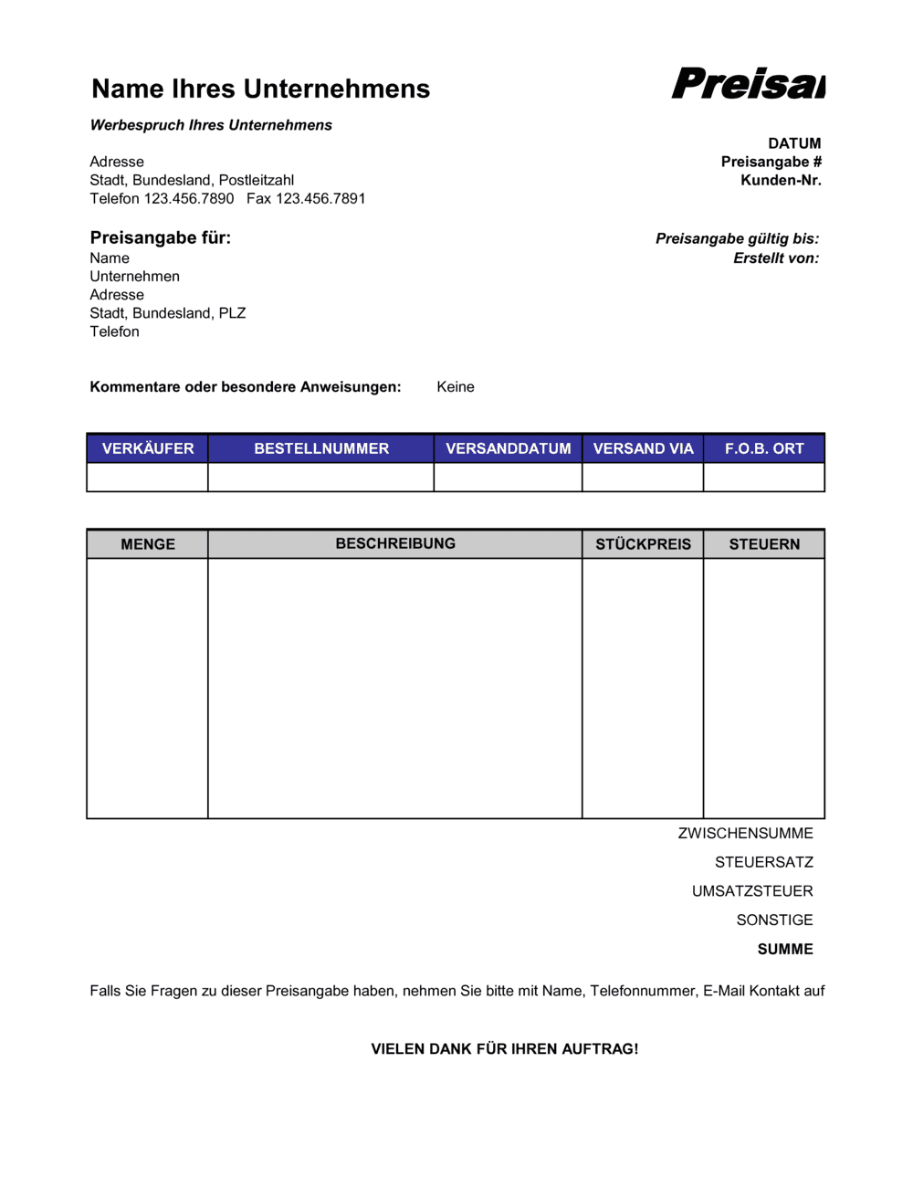 Business-in-a-Box's Preisangabe