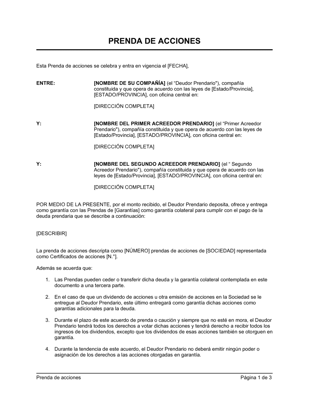 Business-in-a-Box's Prenda de acciones