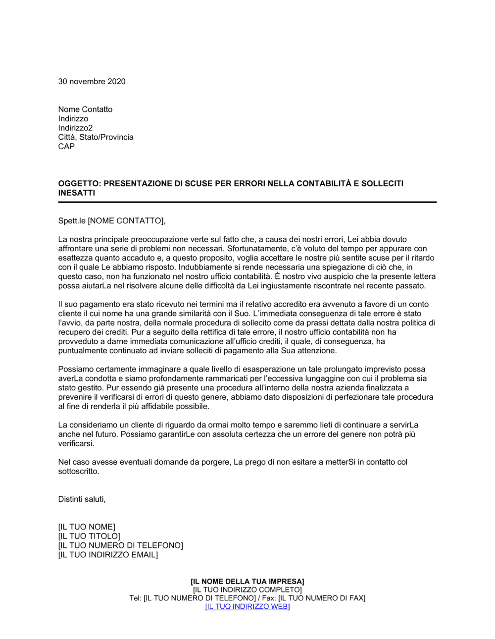 Business-in-a-Box's Presentazione di scuse per errori nella contabilità e solleciti inesatti