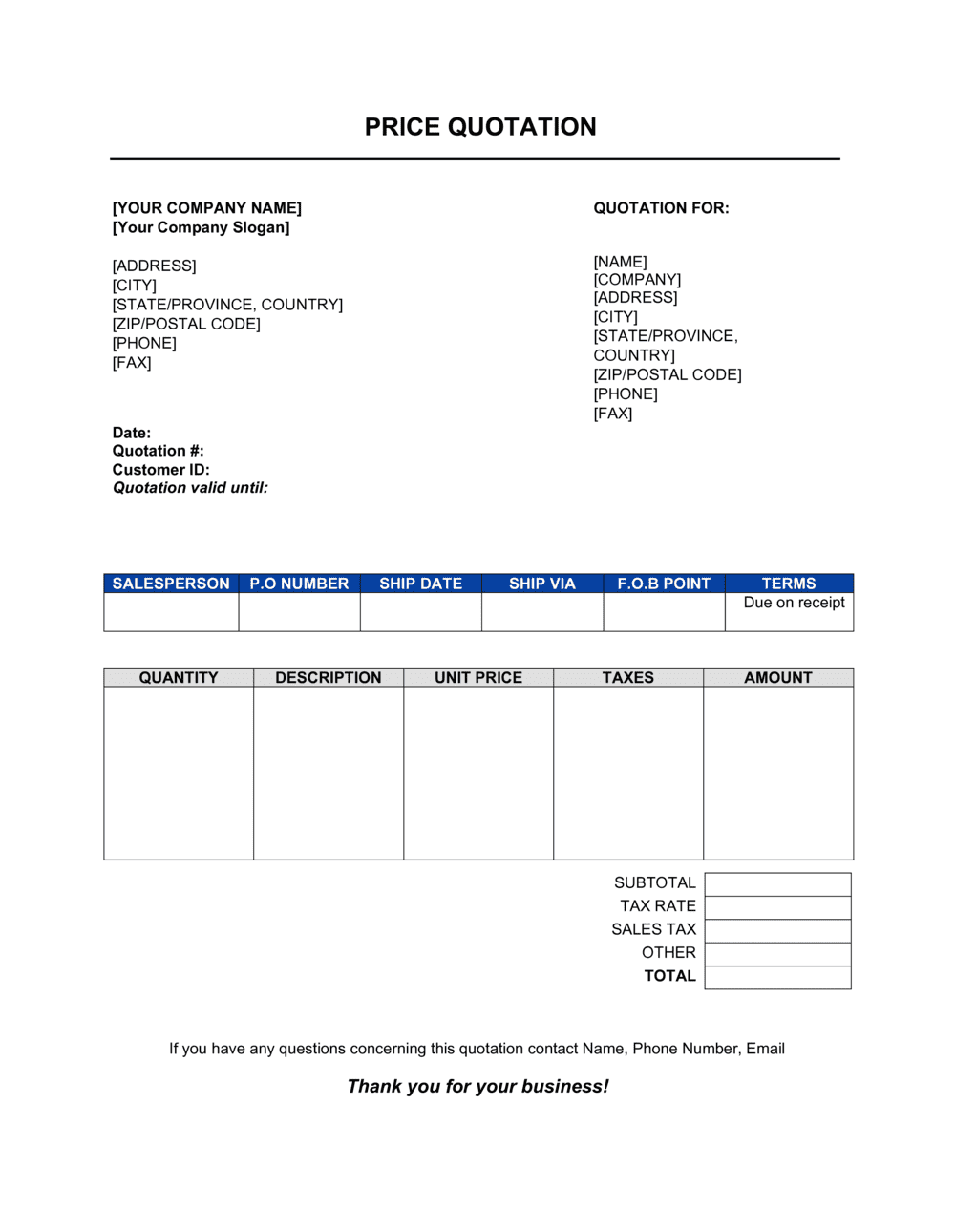 Price Quotation Template By Business in a Box 