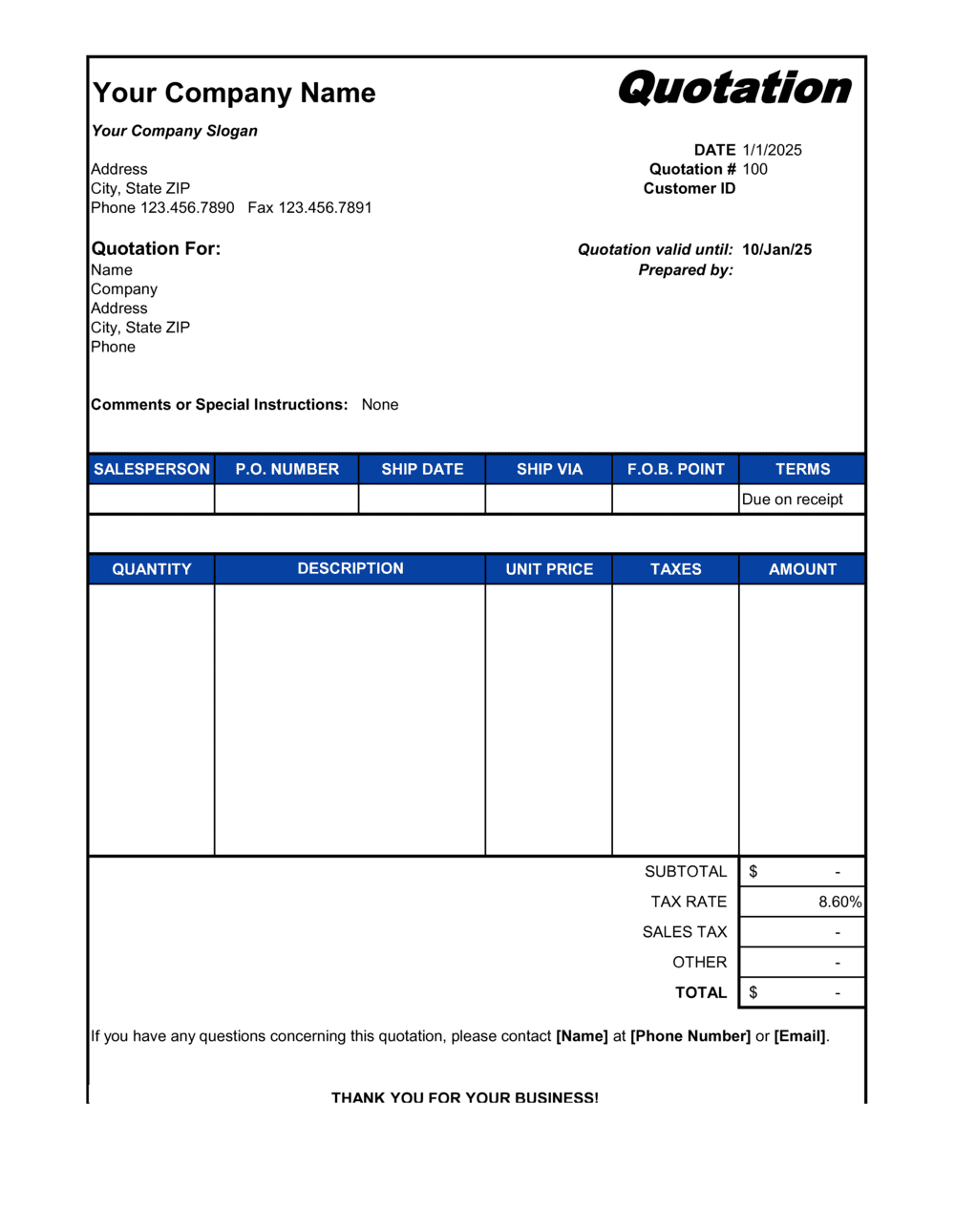 free excel quote template