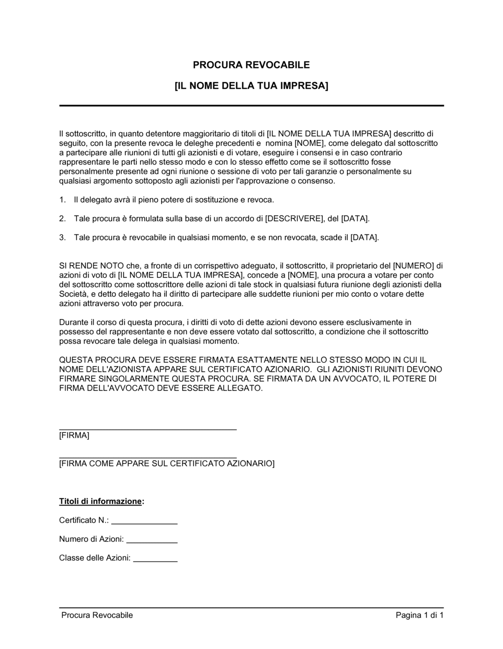 Business-in-a-Box's Procura revocabile