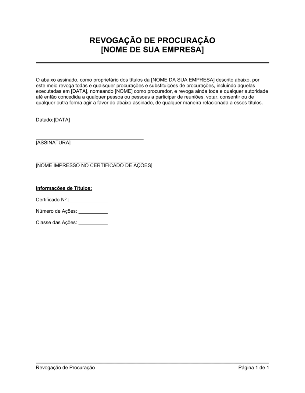 Business-in-a-Box's Procuração Revocação