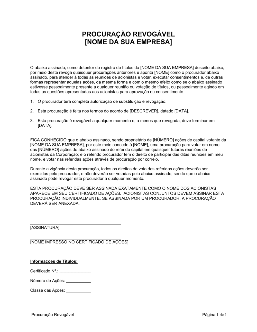 Business-in-a-Box's Procuração Revogável