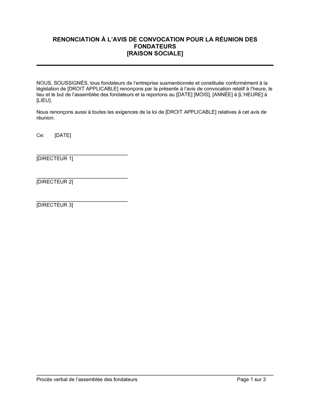 Business-in-a-Box's Procès verbal de l'assemblée générale constitutive