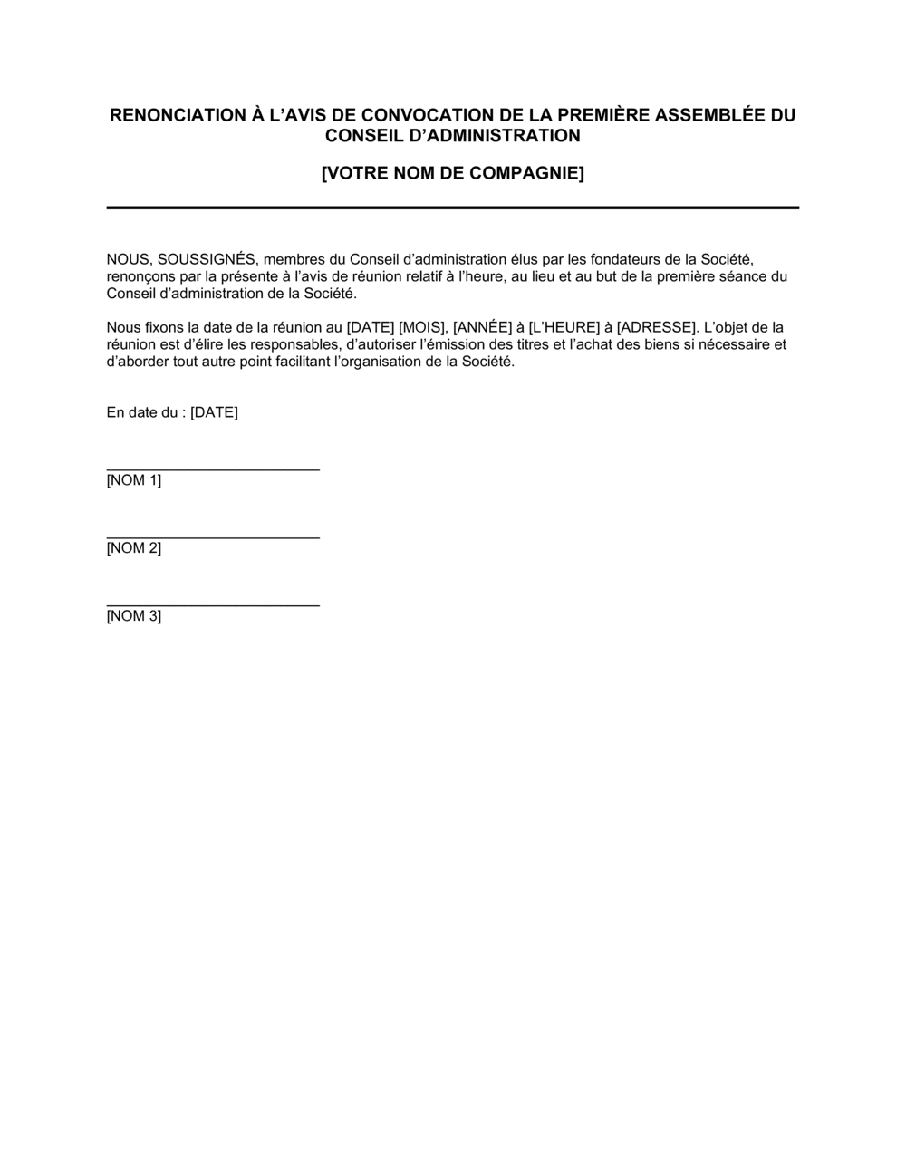 Business-in-a-Box's Procès verbal de la première réunion du CA