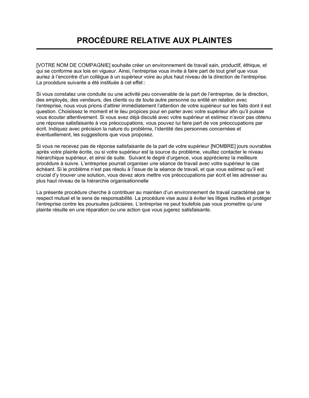 Business-in-a-Box's Procédure de plaintes