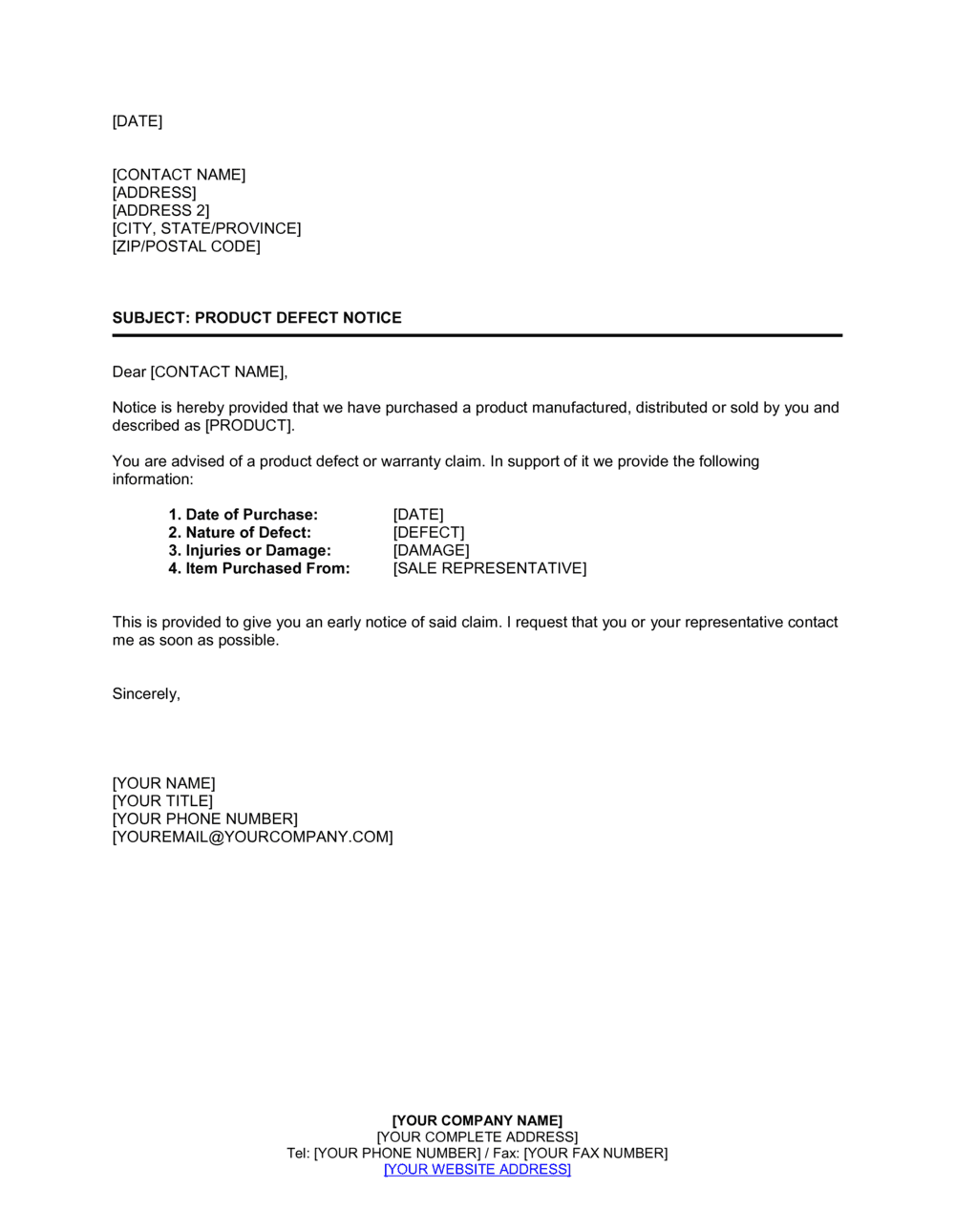 Business-in-a-Box's Product Defect Notice Template