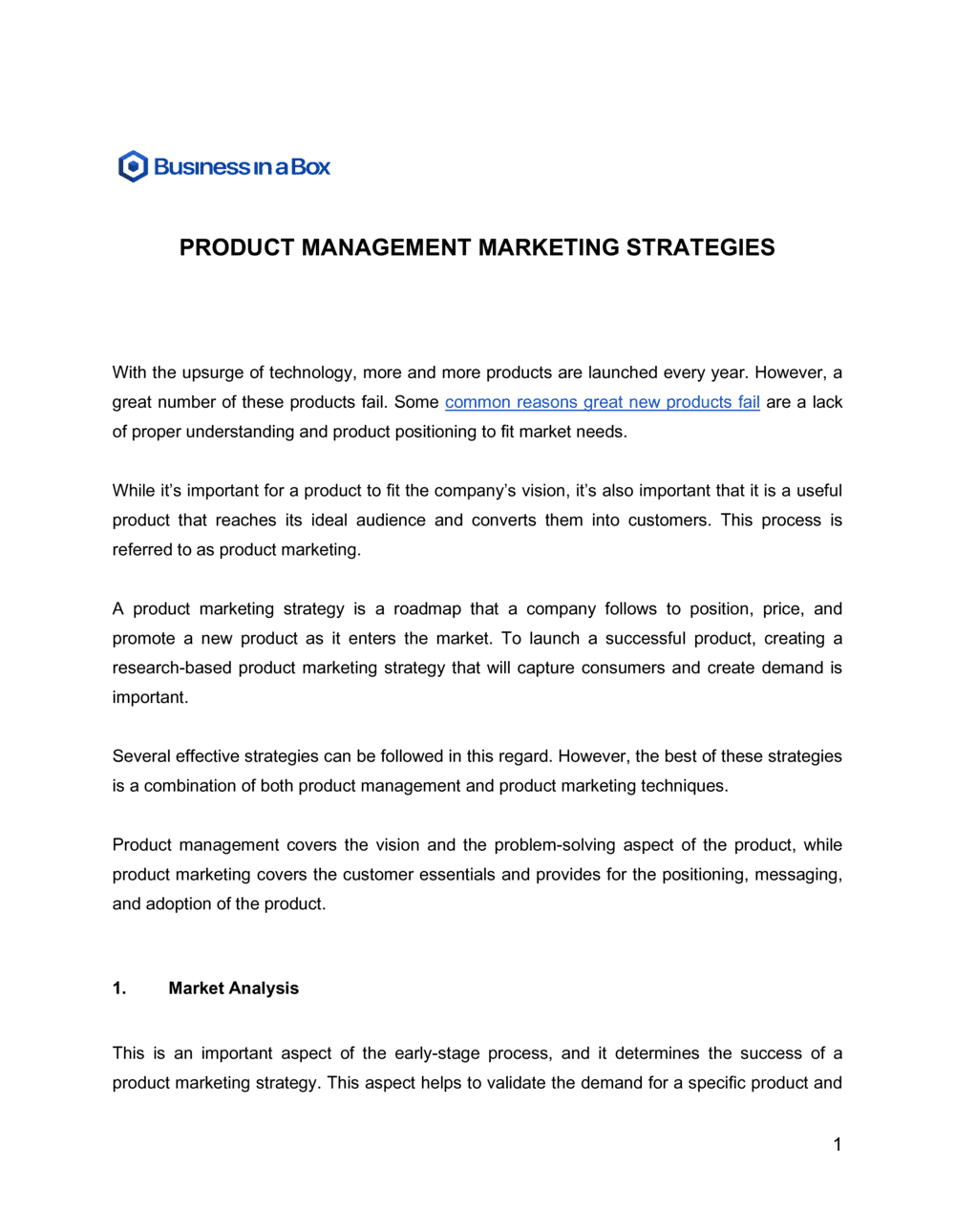 Business-in-a-Box's Product Management Marketing Strategies Template