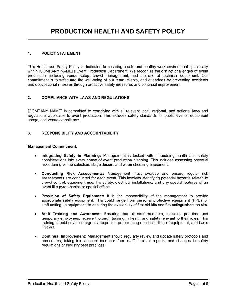 Business-in-a-Box's Production Health and Safety Policy Template