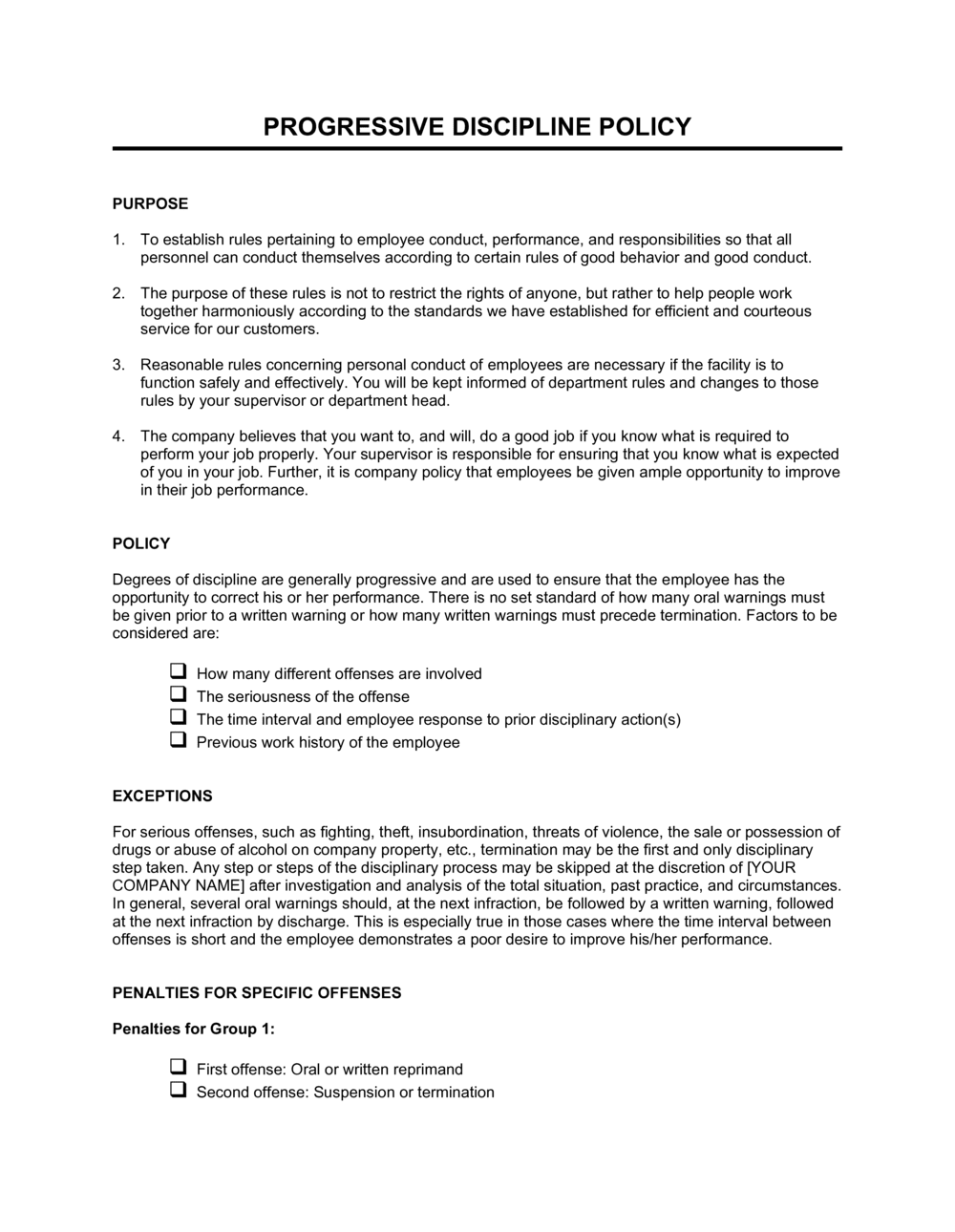 Progressive Discipline Policy Template By Business in a Box 