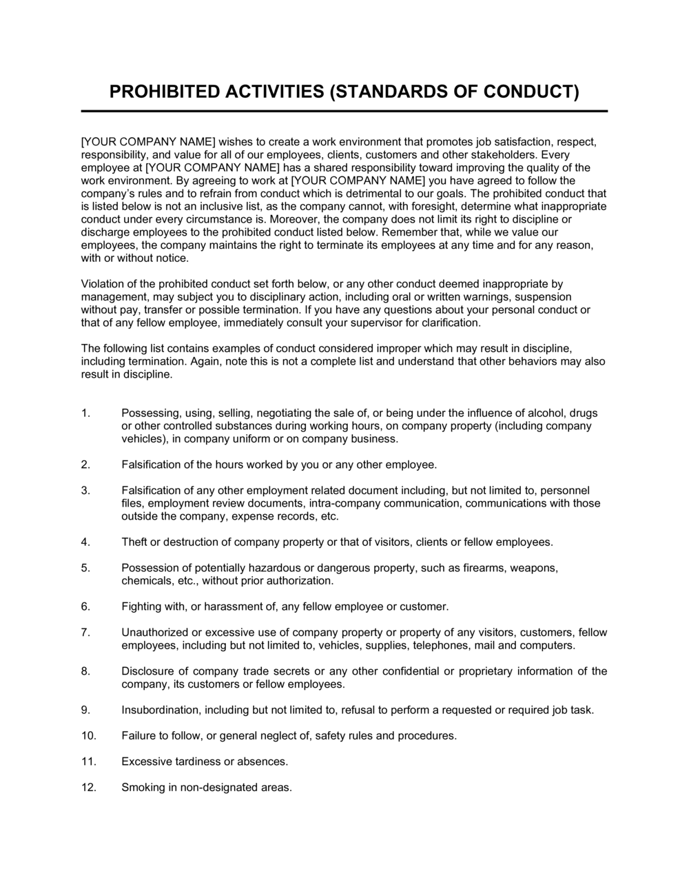 Business-in-a-Box's Prohibited Activities Template