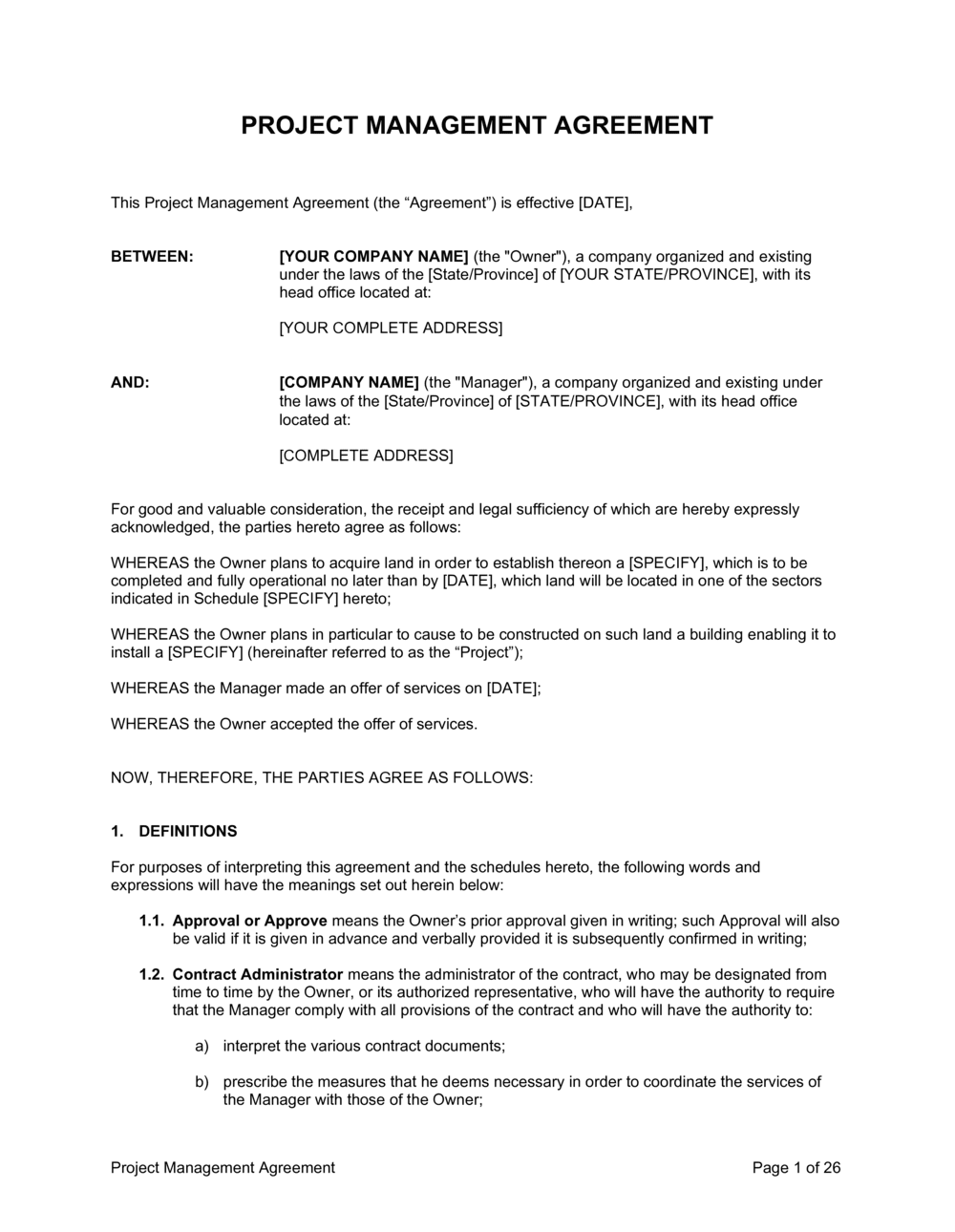 Project Management Agreement Template by BusinessinaBox™