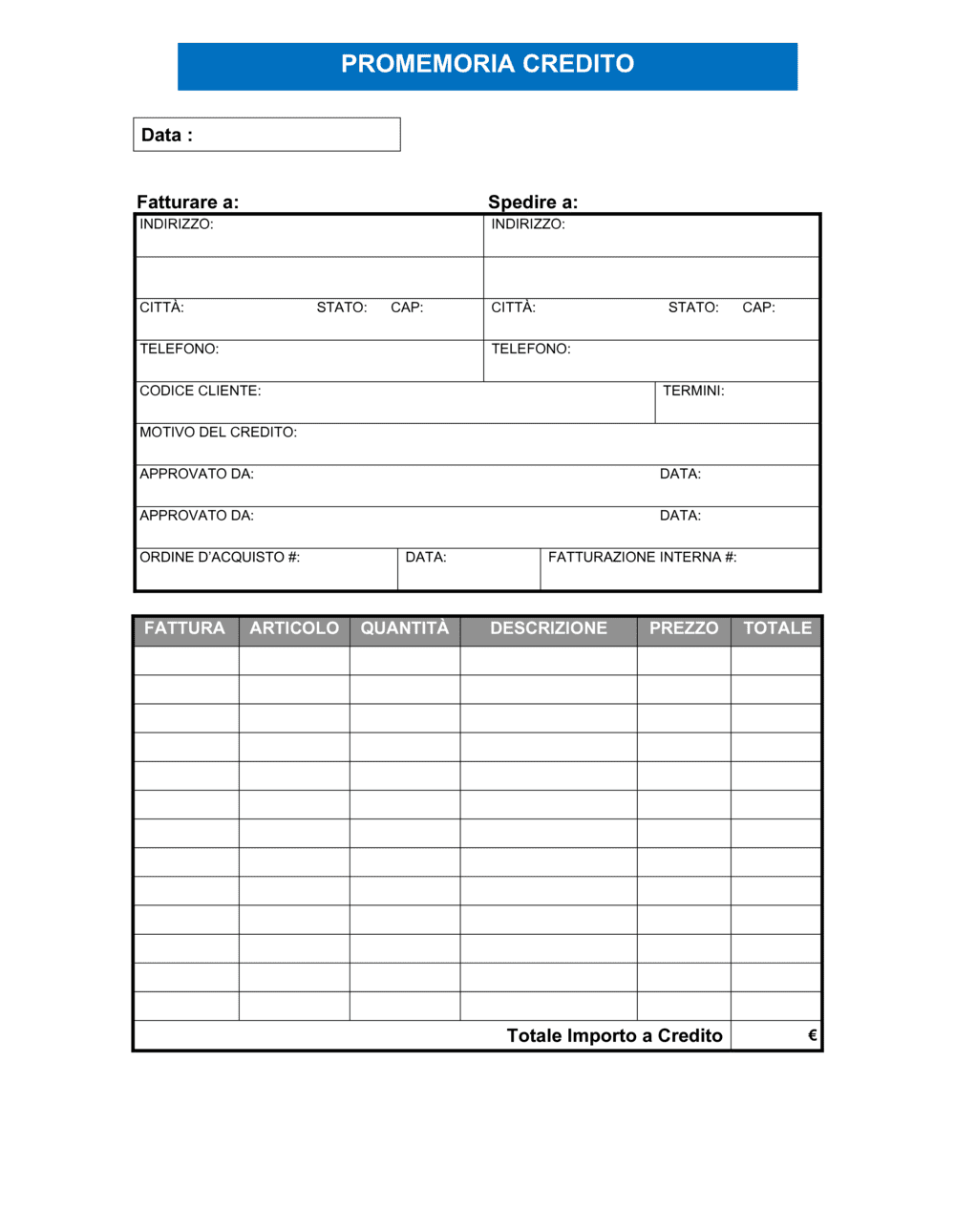 Business-in-a-Box's Promemoria credito