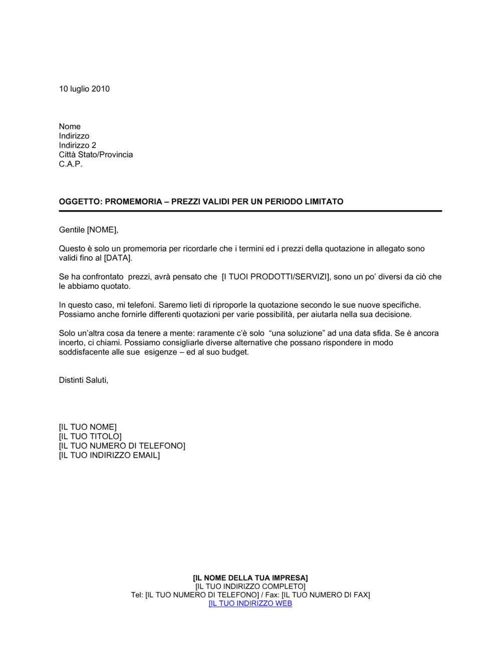 Business-in-a-Box's Promemoria prezzi della quotazione validi periodo limitato