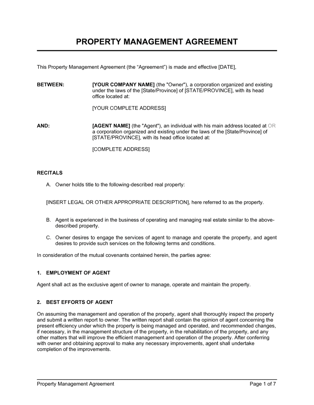 Free Commercial Property Management Agreement Template Sfiveband Com   Property Management Agreement D1196 