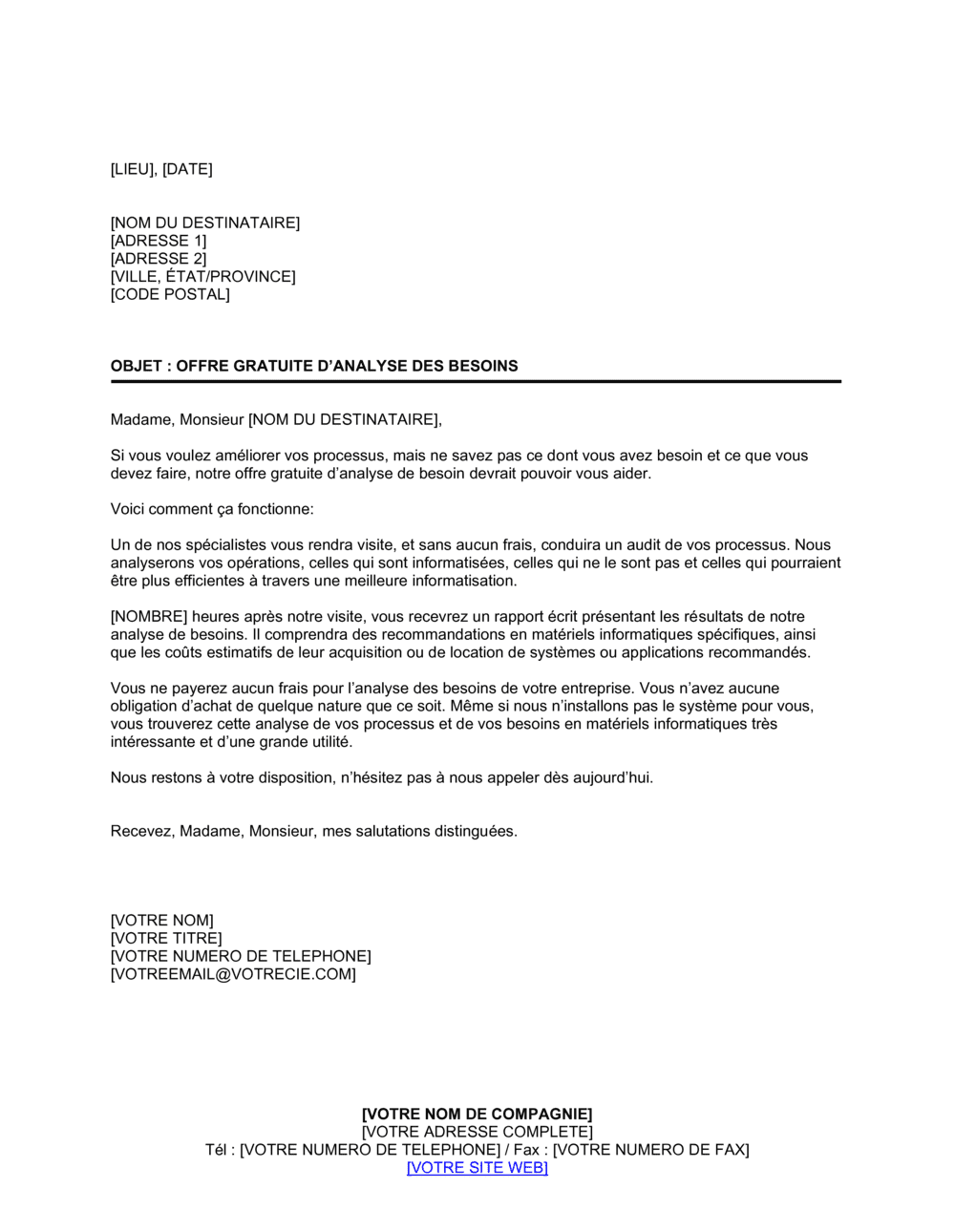 Business-in-a-Box's Proposition d'analyse gratuite des besoins