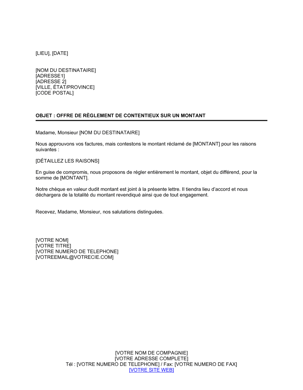 Business-in-a-Box's Proposition de règlement pour compte disputé Envoyée par le créancier