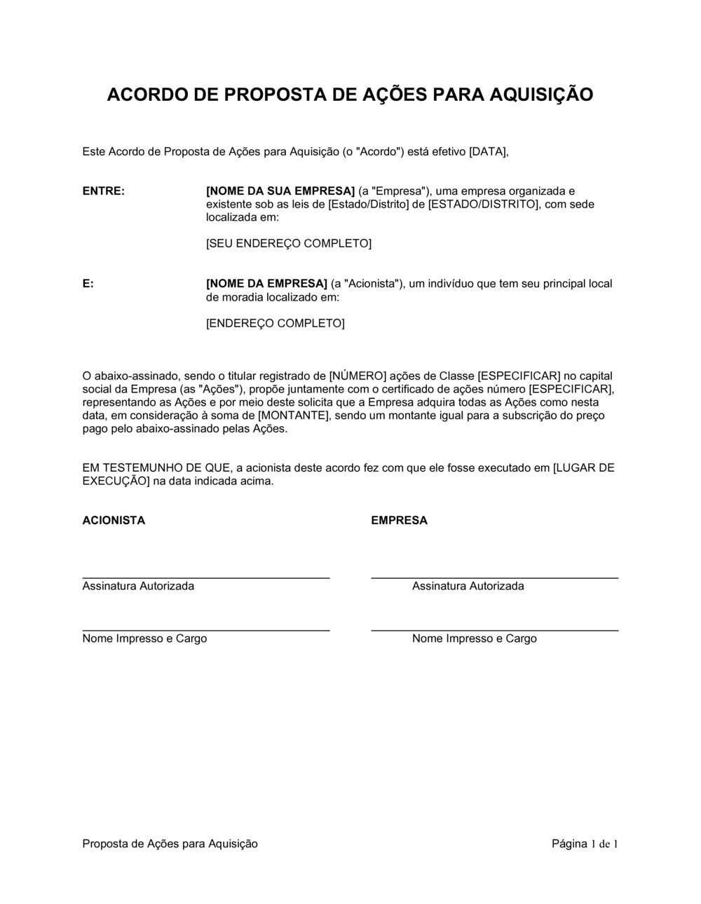 Business-in-a-Box's Proposta de Ações para Aquisição