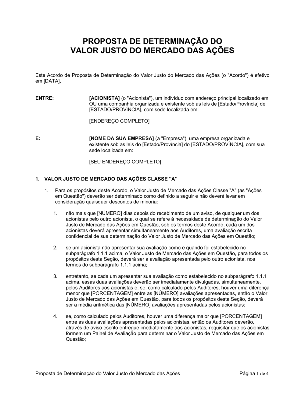 Business-in-a-Box's Proposta de Determinação do Valor Justo de Mercado da Ação