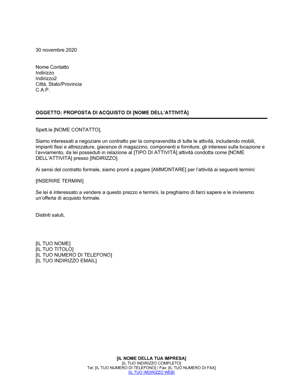 Business-in-a-Box's Proposta di acquisto di un'attività