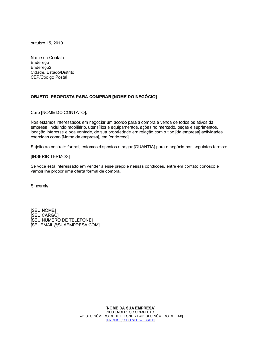 Business-in-a-Box's Proposta para Comprar um Negócio