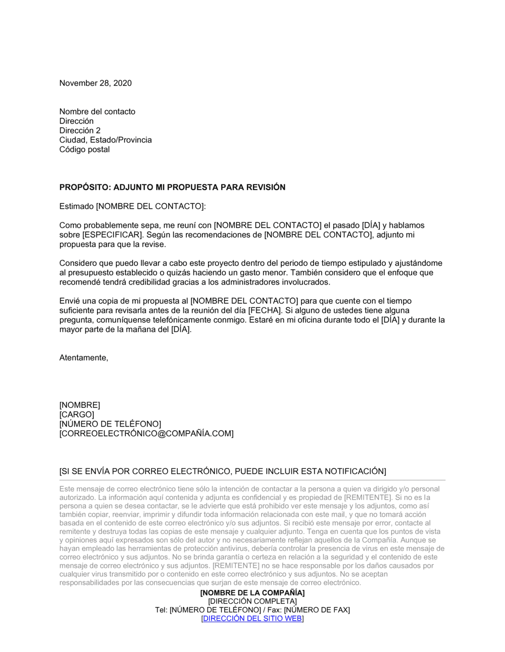 Business-in-a-Box's Propuesta adjunta para su evaluación