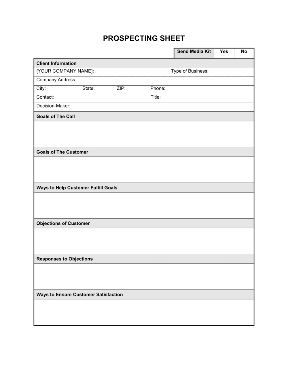 Prospecting Sheet Template by Business in a Box™