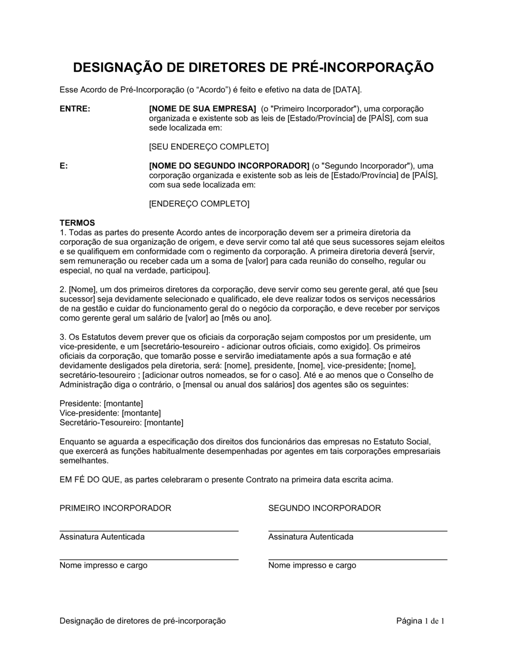 Business-in-a-Box's Pré-Incorporação de Definição de Diretores