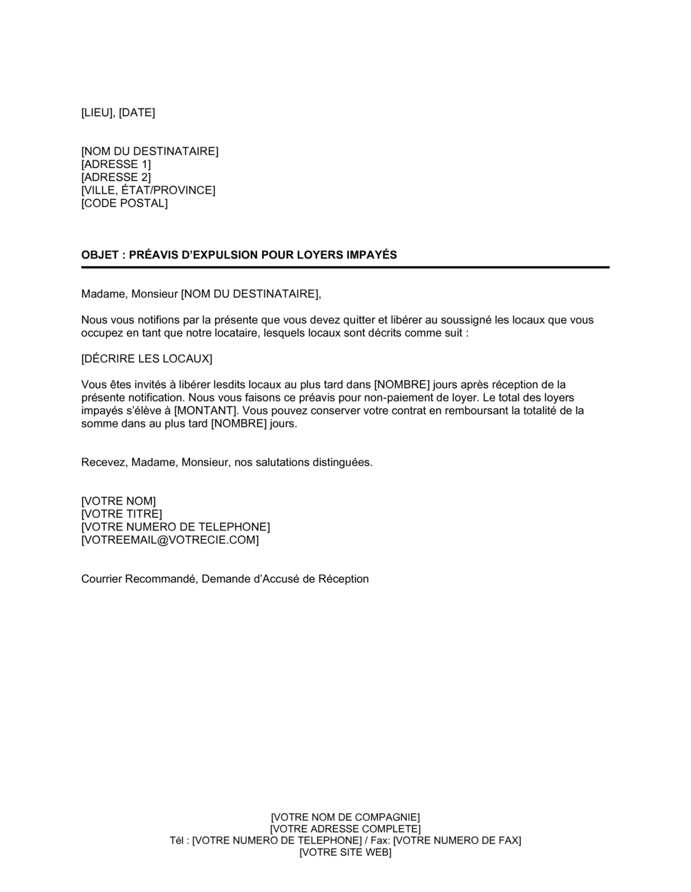 Business-in-a-Box's Préavis d'expulsion pour loyers impayés