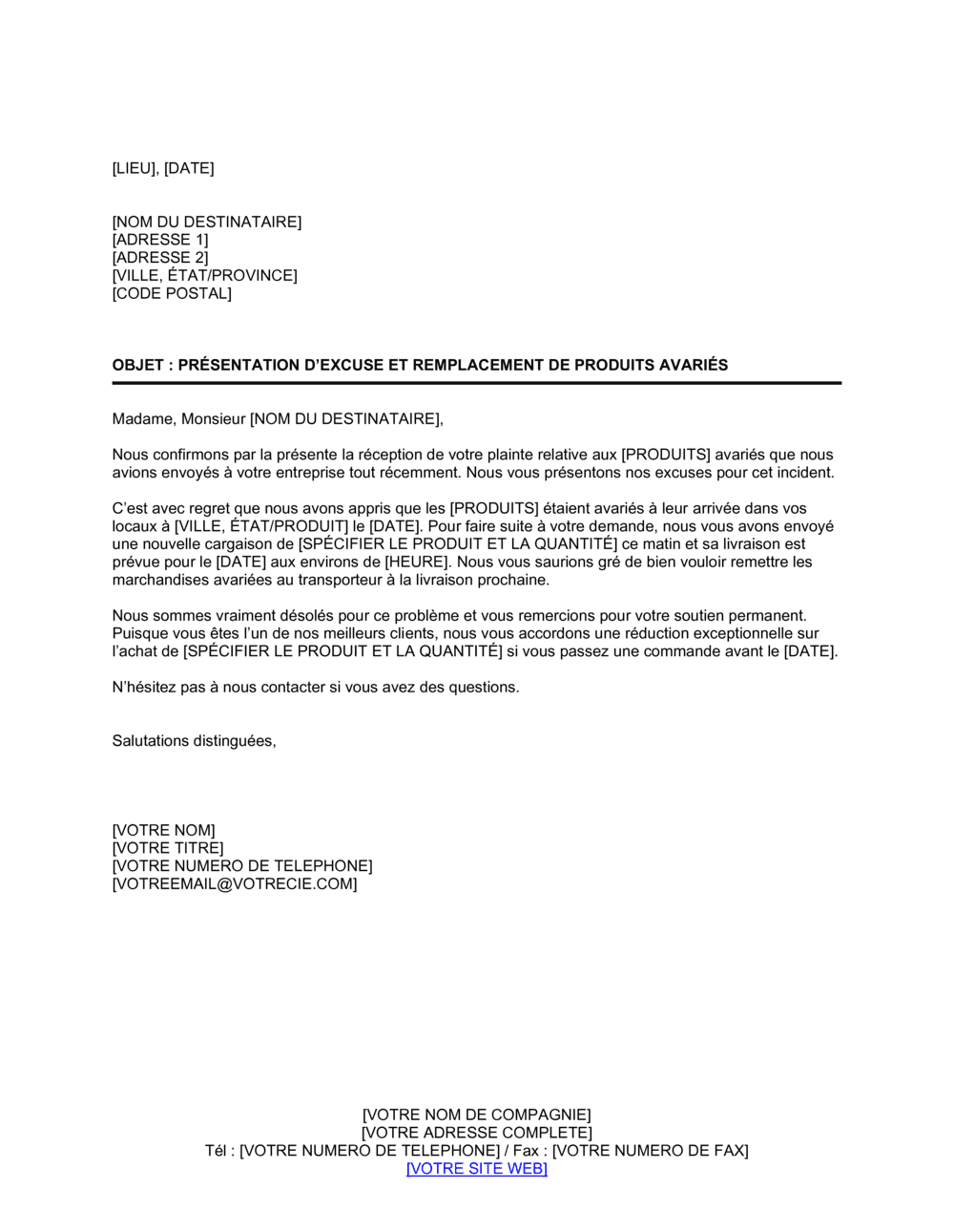 Business-in-a-Box's Présentation d'excuse et remplacement de produits avariés