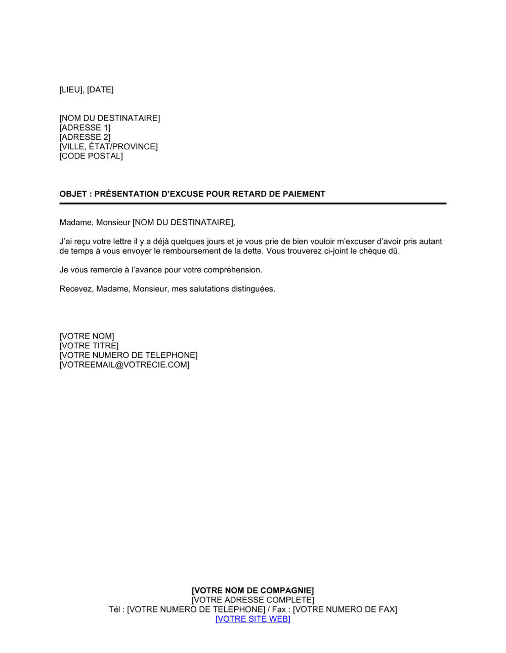 Business-in-a-Box's Présentation d'excuse pour retard de paiement