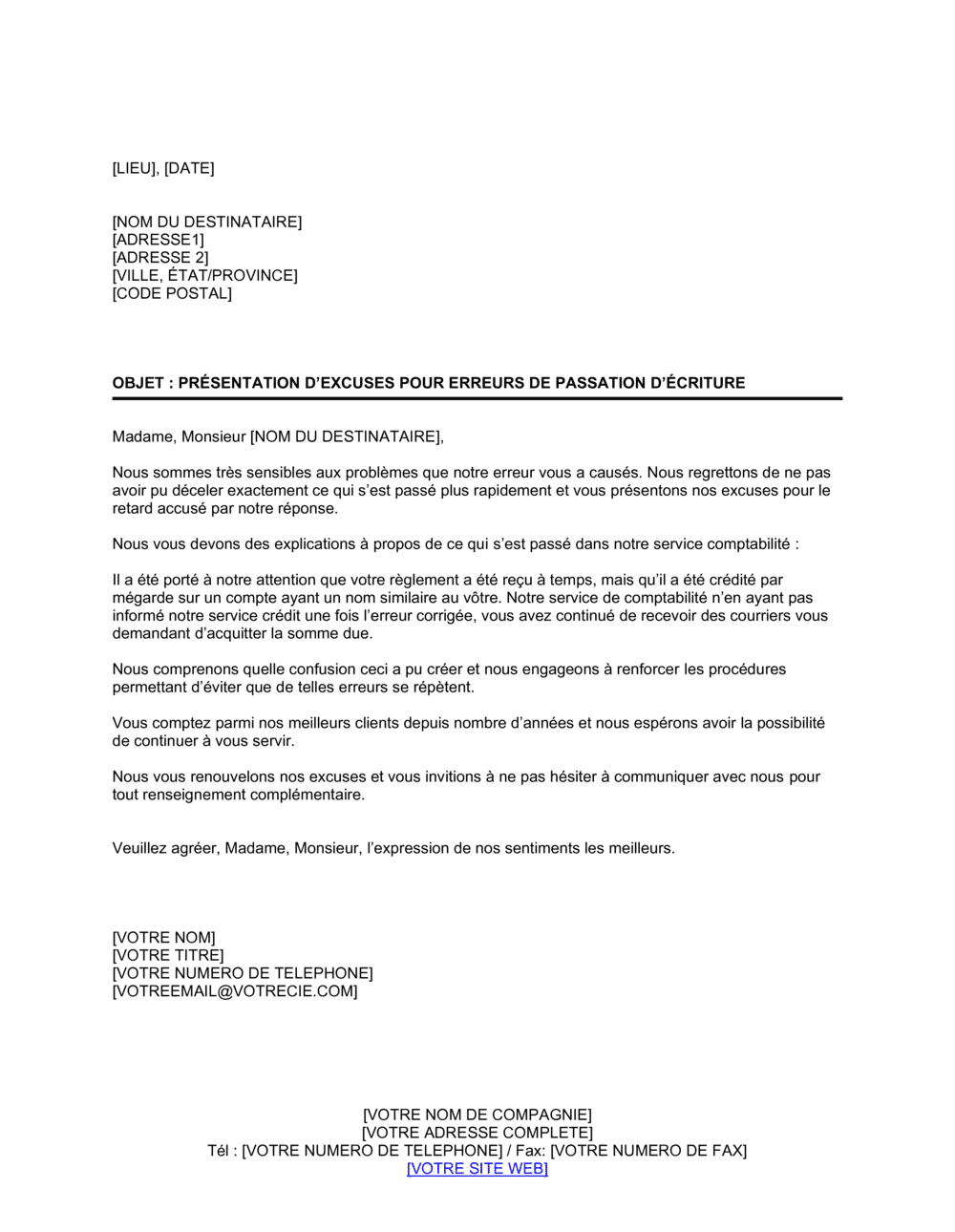 Business-in-a-Box's Présentation d'excuses pour erreur d'écritures comptables