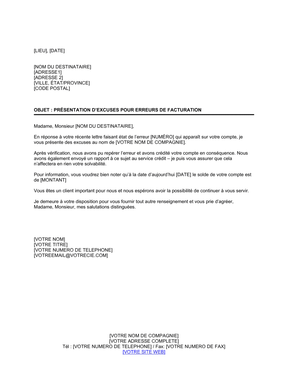 Business-in-a-Box's Présentation d'excuses pour erreur sur un compte