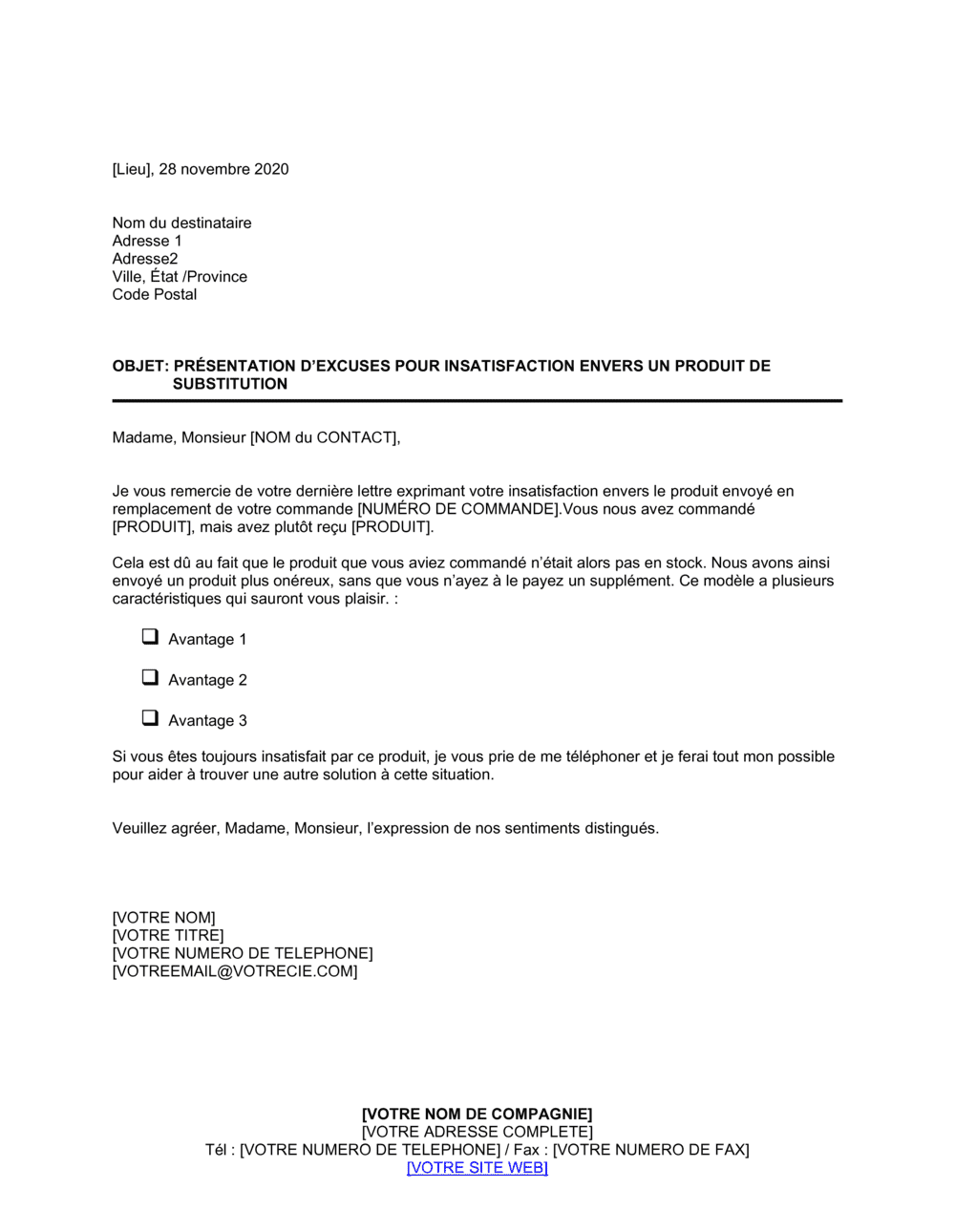 Business-in-a-Box's Présententation d'excuses pour produit de substitution non-satisfaisant