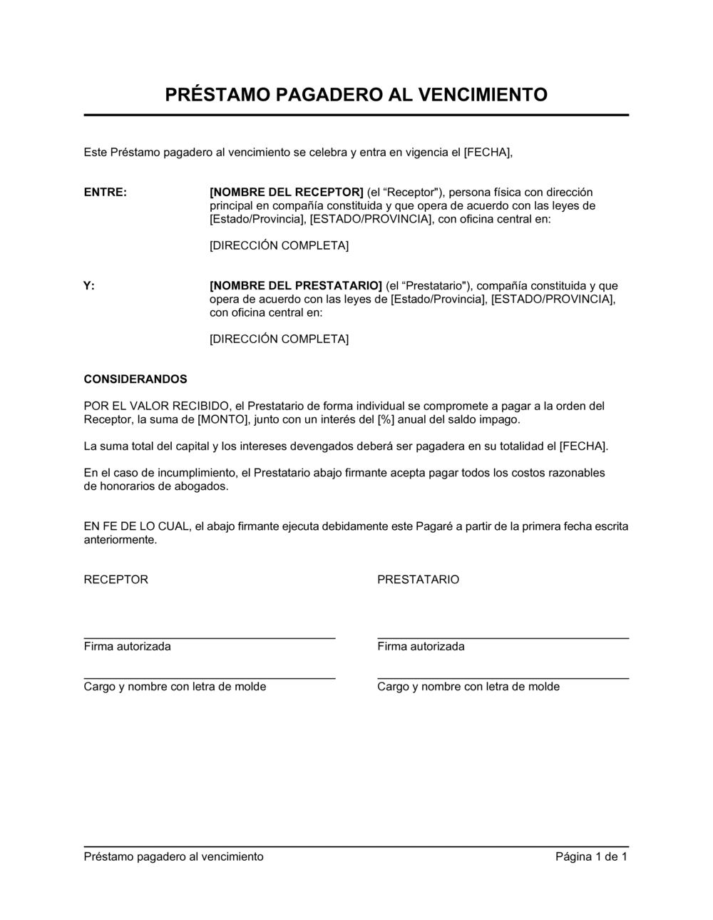 Business-in-a-Box's Préstamo pagadero al vencimiento