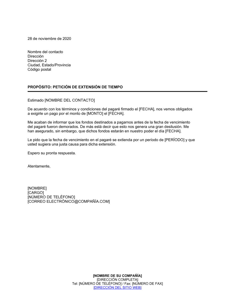 Business-in-a-Box's Pédido de prórroga para el pagaré