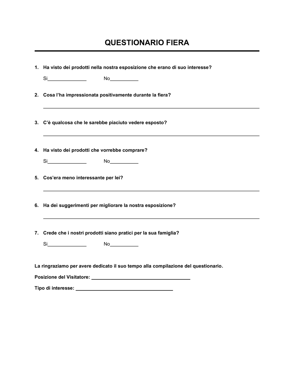 Business-in-a-Box's Questionario fiera