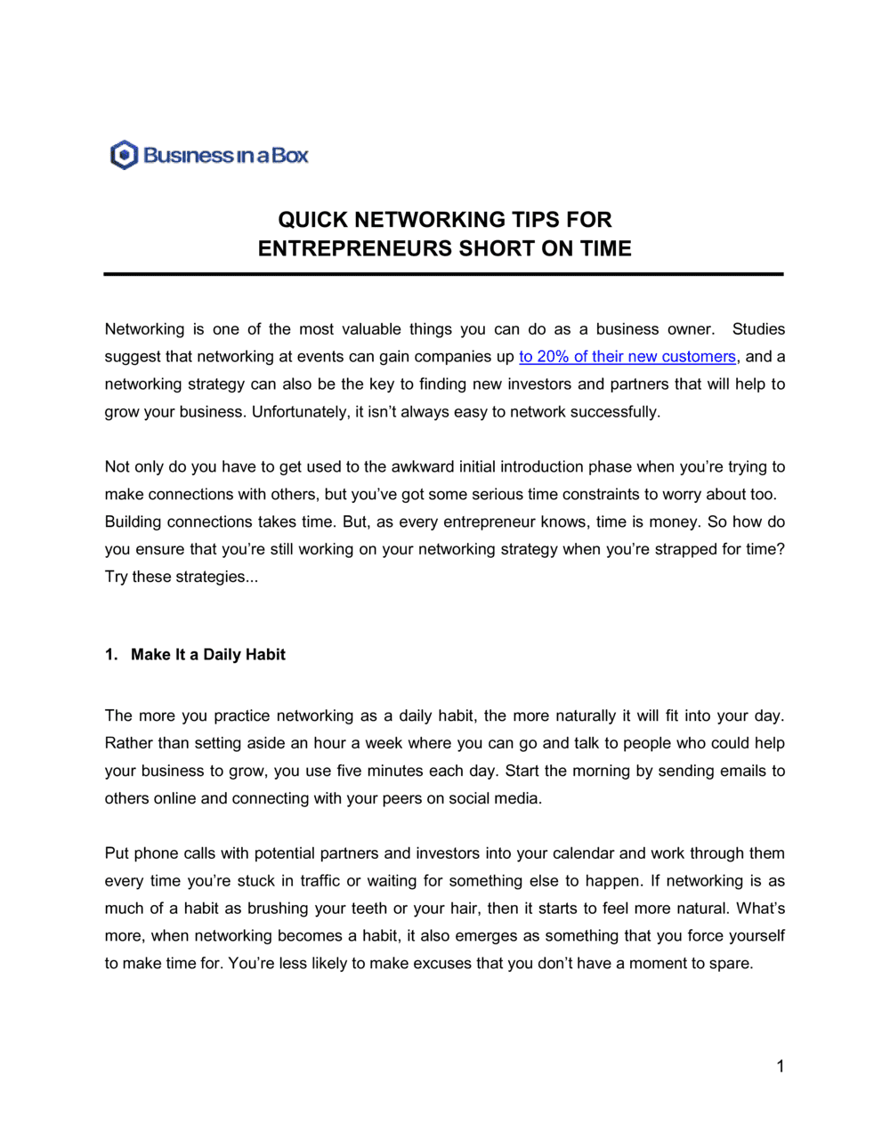 Business-in-a-Box's Quick Networking Tips For Entrepreneurs Short On Time Template