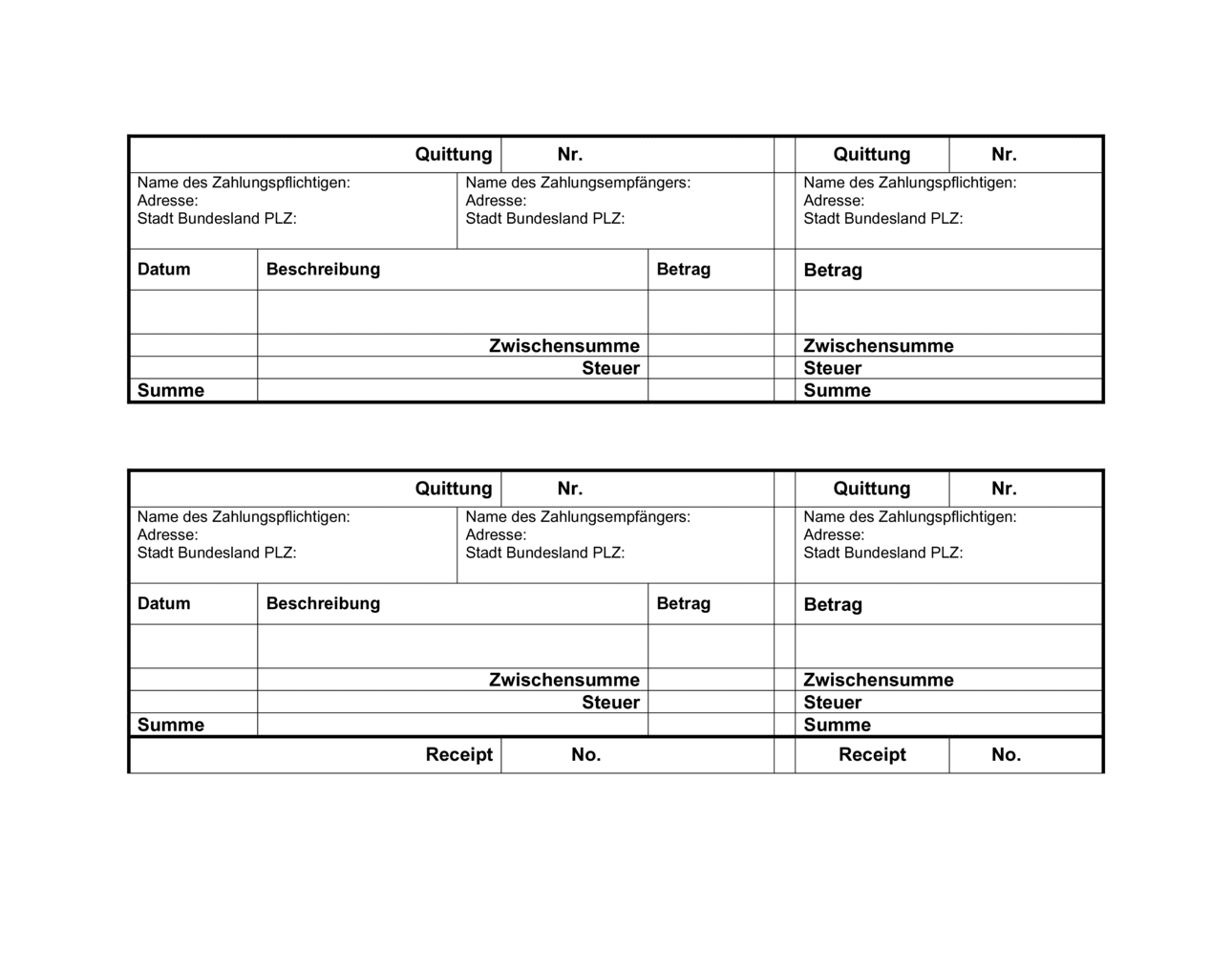 Business-in-a-Box's Quittung für Waren oder Dienstleistungen