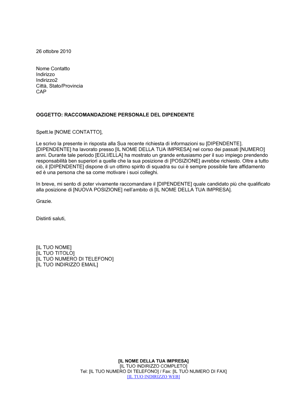 Business-in-a-Box's Raccomandazione personale del dipendente