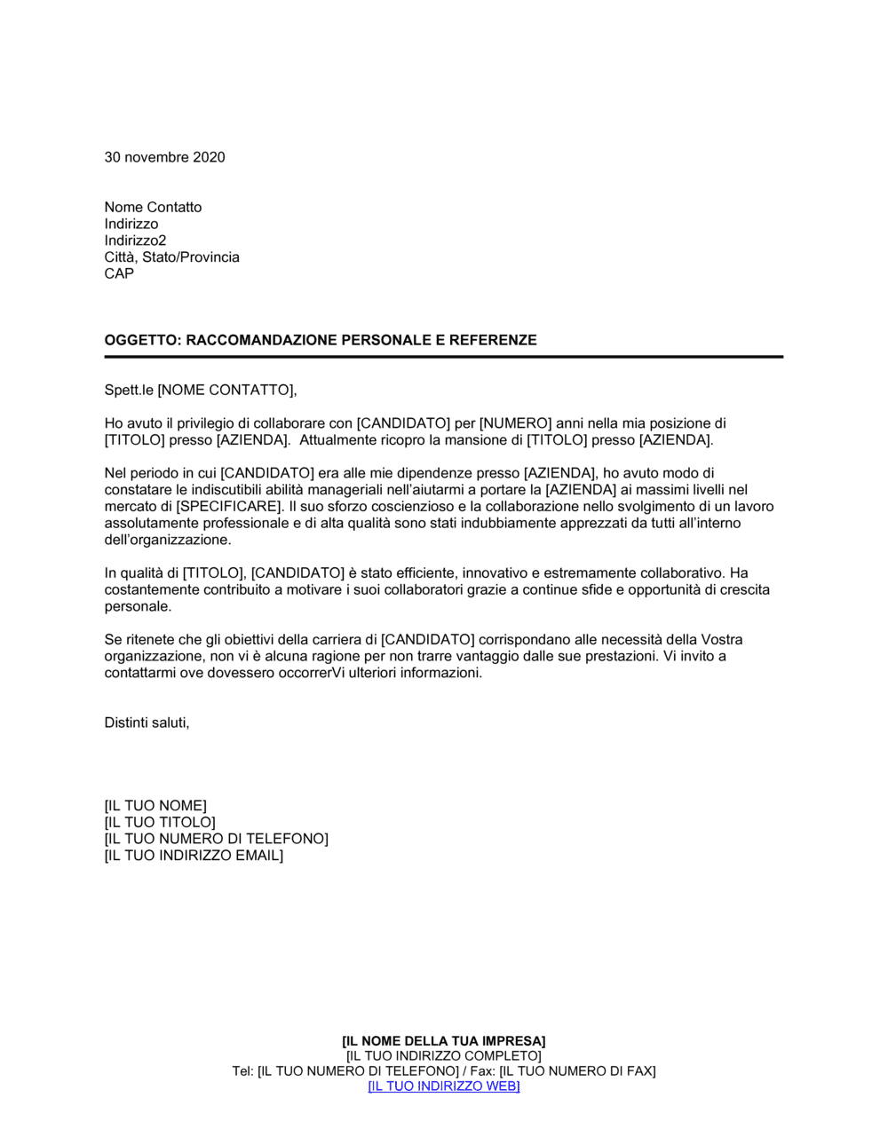 Business-in-a-Box's Raccomandazione personale e referenze