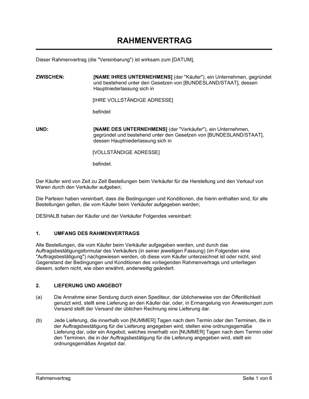 Business-in-a-Box's Rahmenvertrag - Verkauf von Waren