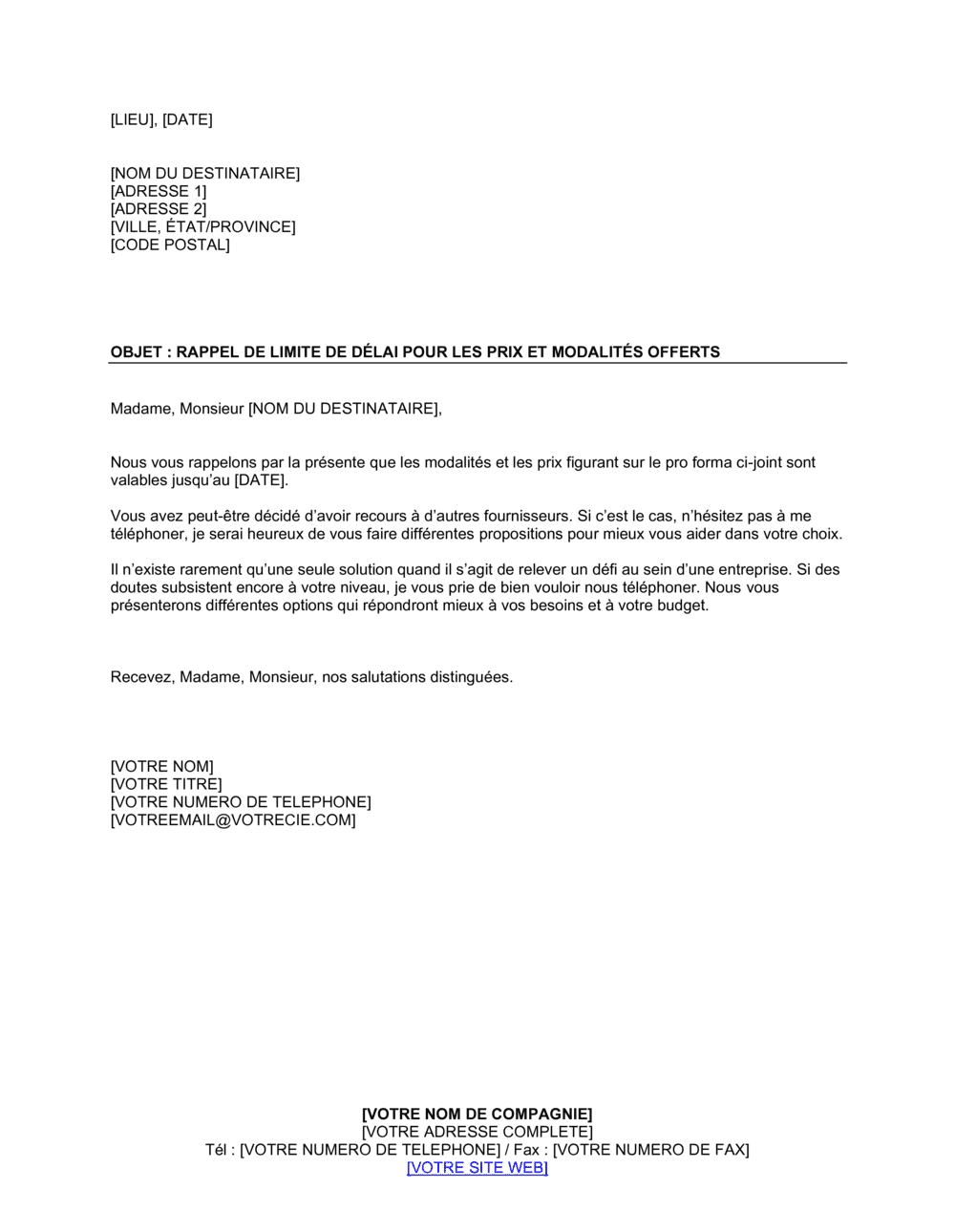 Business-in-a-Box's Rappel de date limite de validité de prix et modalités
